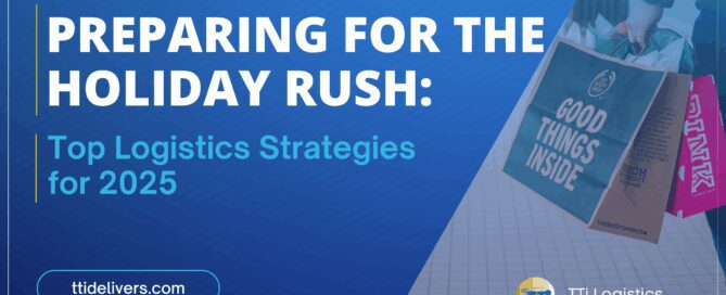 TTi Logistics team managing holiday logistics strategies with technology, warehouse operations, and delivery trucks to ensure peak season success